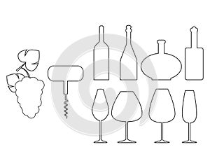 Set of different wine bottles, Vector illustration